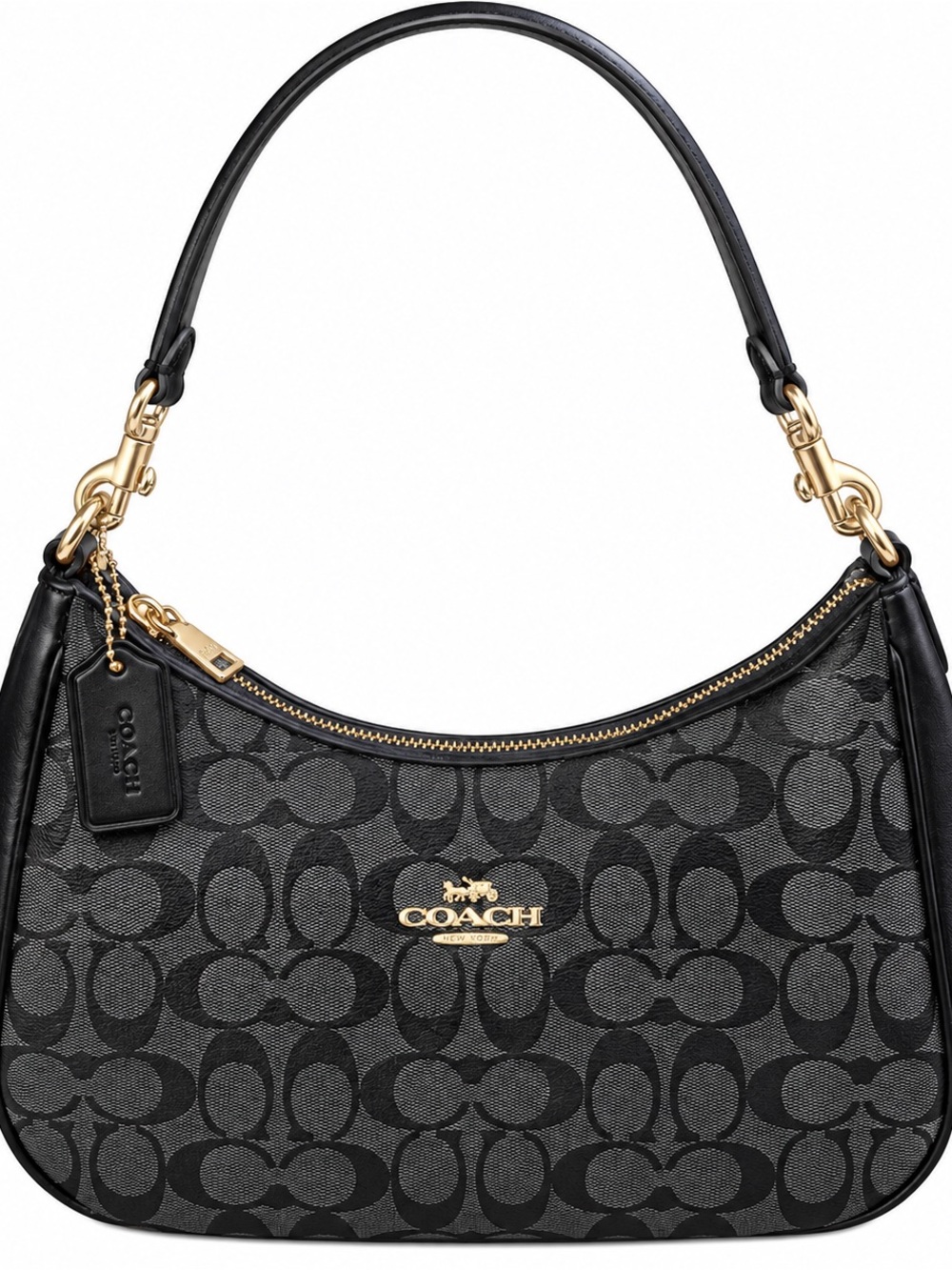 Coach Signature Black Gray Jacquard Shoulder Bag